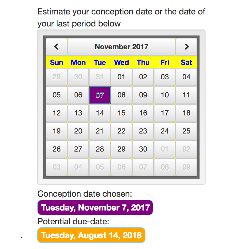 select a conception month tool